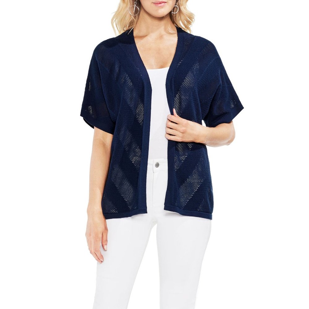 NWT Vince Camuto Combed Cotton Mesh Inset Sweater